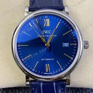 IWC Portofino Mavi Kadran Mavi Deri Kordon Super Clone ETA Saat kırp kapak