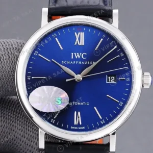 IWC Portofino Mavi Kadran Siyah Deri Kordon Super Clone ETA Saat kırp kapak