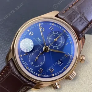 IWC GMT-Master II Portugieser Chronograph Gri Kadran Rose Kasa Kahverengi Deri Super Clone ETA Saat kırp kapak