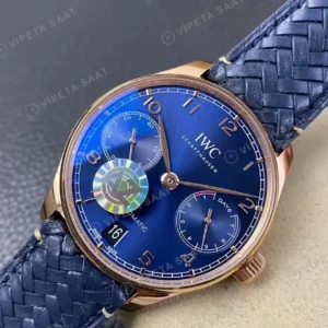 IWC GMT-Master II Portugieser Rose Kasa Gümüş Kadran Mavi Deri Super Clone ETA Saat kırp kapak