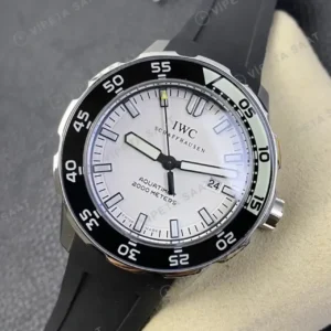 IWC Aquatimer Beyaz Kadran Siyah Bezel Kaucuk Kordon Super Clone ETA Saat kırp kapak