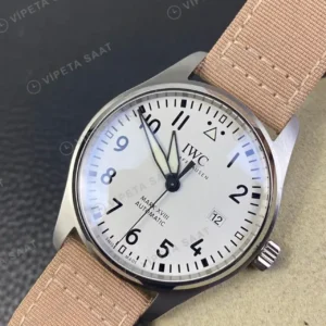 IWC Pilot Mark XVIII Beyaz Kadran Celik Kasa Nato Kordon Super Clone ETA Saat kırp kapak