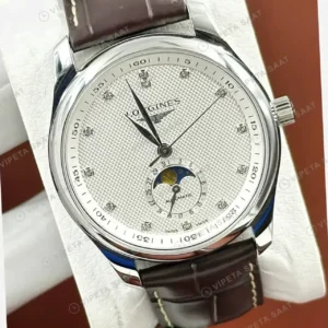 Longines Master Collection Beyaz Ay Evreli Deri Gündüz Super Clone ETA Saat kırp kapak