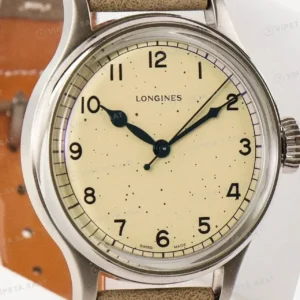Longines Heritage Military 38.5mm Krem Kadran Kahverengi Deri Super Clone ETA Saat kırp kapak