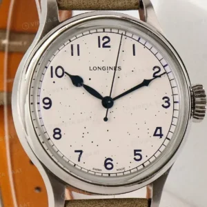 Longines Heritage Military 38.5mm Krem Kadran Yeşil Deri Super Clone ETA Saat kırp kapak