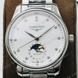 Longines Master Collection Ay Evreli Beyaz Kadran Çelik 40mm Super Clone ETA Saat kırp kapak