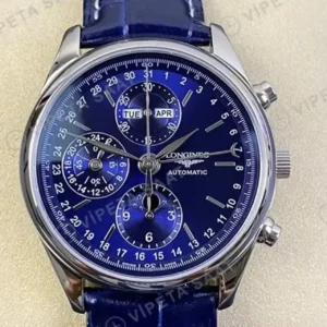 Longines Master Collection Mavi Kadran Mavi Deri Kordon Super Clone ETA Saat kırp kapak