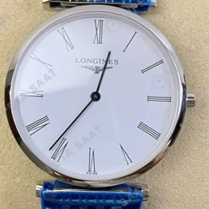 Longines La Grande Classique Celik Beyaz Kadran Mavi Celik Kordon Super Clone ETA Saat kırp kapak