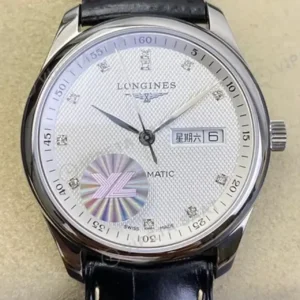 Longines Master Collection Gumus Kadran Siyah Deri Kordon Super Clone ETA Saat kırp kapak