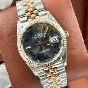 Rolex Datejust 36 mm 126231 Wimbledon Rhodium Kadranlı Jubilee Bilezik Fluted (Yivli) Bezel 3235 Super Clone ETA Saat kırp kapak