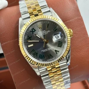 Rolex Datejust 36 mm 126233 Wimbledon Rhodium Kadranlı Jubilee Bilezik Fluted (Yivli) Bezel 3235 Super Clone ETA Saat kırp kapak