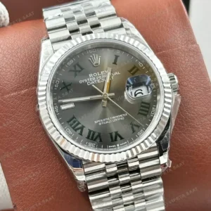 Rolex Datejust 36 mm 126234 Wimbledon Rhodium Kadranlı Jubilee Bilezik Fluted (Yivli) Bezel 3235 Super Clone ETA Saat kırp kapak
