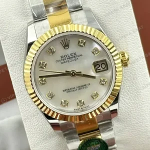 Rolex Datejust 31 mm 278273 Pırlanta İndeksli Sedef Kadranlı Jubilee Bilezik Fluted (Yivli) Bezel 2236 Super Clone ETA Saat kırp kapak