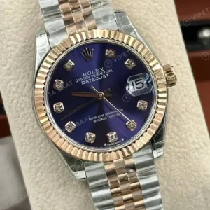 Rolex Datejust 31 mm 278271 Pırlanta İndeksli Lacivert Kadranlı Jubilee Bilezik Fluted (Yivli) Bezel 2236 Super Clone ETA Saat kırp kapak