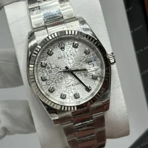 Rolex Datejust 36 mm Pave Gümüş Oyster Pırlanta Bezel Super Clone ETA Saat kırp kapak