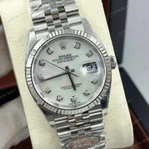 Rolex Datejust 36 mm 126234 Pırlanta İndeksli Sedef Kadranlı Jubilee Bilezik Fluted (Yivli) Bezel 3235 Super Clone ETA Saat kırp kapak