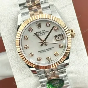 Rolex Datejust 31 mm 278271 Pırlanta İndeksli Sedef Kadranlı Jubilee Bilezik Fluted (Yivli) Bezel 2236 Super Clone ETA Saat kırp kapak