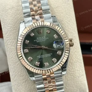 Rolex Datejust 31 mm 278271 Pırlanta İndeksli Yeşil Kadranlı Jubilee Bilezik Fluted (Yivli) Bezel 2236 Super Clone ETA Saat kırp kapak