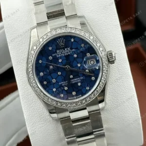 Rolex Datejust 36 mm 126200 Pave Mavi Kadranlı Oyster Bilezik Smooth / Domed (Düz) Bezel 3235 Super Clone ETA Saat kırp kapak