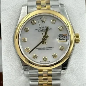 Rolex Datejust 31 mm 278243 Pırlanta İndeksli Gümüş Kadranlı Jubilee Bilezik Smooth / Domed (Düz) Bezel 2236 Super Clone ETA Saat kırp kapak