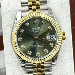 Rolex Datejust 31 mm 278273 Pırlanta İndeksli Mint Yeşil Kadranlı Jubilee Bilezik Fluted (Yivli) Bezel 2236 Super Clone ETA Saat kırp kapak