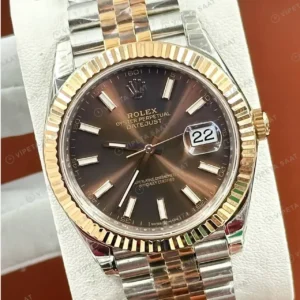 Rolex Datejust 36 mm 126231 Kahve Kadranlı Jubilee Bilezik Fluted (Yivli) Bezel 3235 Super Clone ETA Saat kırp kapak