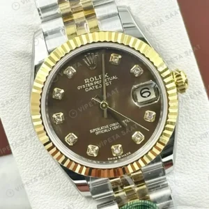 Rolex Datejust 31 mm 278273 Pırlanta İndeksli Kahve Kadranlı Jubilee Bilezik Fluted (Yivli) Bezel 2236 Super Clone ETA Saat kırp kapak