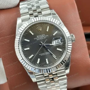 Rolex Datejust 36 mm 126234 Rhodium Kadranlı Oyster Bilezik Fluted (Yivli) Bezel 3235 Super Clone ETA Saat kırp kapak