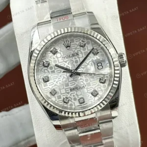 Rolex Datejust 36 mm 126234 Fluted Motif Gümüş Kadranlı Oyster Bilezik Fluted (Yivli) Bezel 3235 Super Clone ETA Saat kırp kapak
