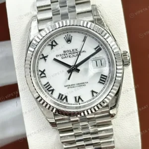 Rolex Datejust 36 mm 126234 Roma Rakamlı Beyaz Kadranlı Jubilee Bilezik Fluted (Yivli) Bezel 3235 Super Clone ETA Saat kırp kapak