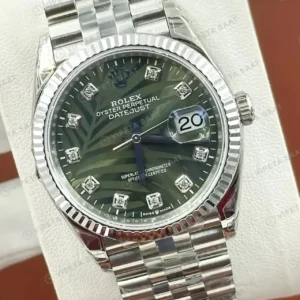 Rolex Datejust 36 mm 126234 Palm Motif Mint Yeşil Kadranlı Jubilee Bilezik Fluted (Yivli) Bezel 3235 Super Clone ETA Saat kırp kapak