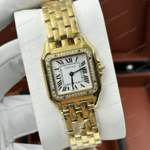 Cartier Panthère 27 mm WGPN0009 Altin Beyaz Kadran Super Clone ETA Saat kırp kapak