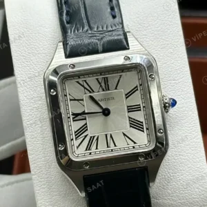 Cartier Santos-Dumont 31.4 mm WSSA0023 Santos Dumont Beyaz Kadran Deri Klasik Super Clone ETA Saat kırp kapak