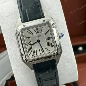 Cartier Santos-Dumont 31.4 mm WSSA0023 Santos Dumont Beyaz Kadran Roman Deri Super Clone ETA Saat kırp kapak