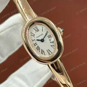 Cartier Baignoire 32 mm WJBA0005 Rose Oval Kadran Duz Super Clone ETA Saat kırp kapak