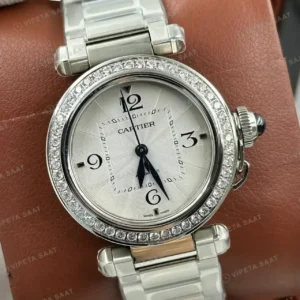 Cartier Pasha 35 mm WSPAA0004 Beyaz Elmas Tasli Celik Super Clone ETA Saat kırp kapak