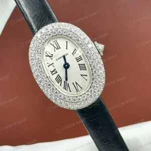 Cartier Baignoire 32 mm WGBA0009 Elmas Tasli Deri Oval Super Clone ETA Saat kırp kapak
