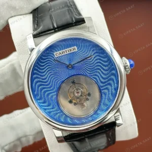 Cartier Ronde 36 mm WSRA0022 Mavi Guilloche Tourbillon Deri Super Clone ETA Saat kırp kapak
