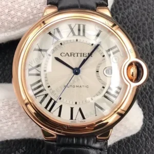 Cartier Ballon Bleu 33 mm WJBB0033 Beyaz Kadran Rose Kasa Siyah Deri Super Clone ETA Saat kırp kapak