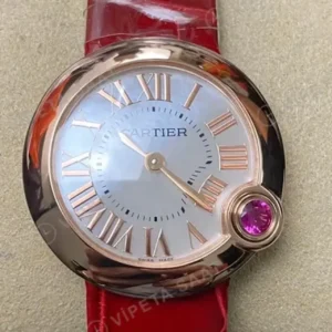 Cartier Ballon Blanc 30 mm WGBB0007 Rose Altin Kasa Sedef Kadran Kirmizi Deri Kordon Super Clone ETA Saat kırp kapak