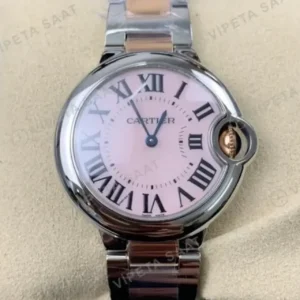 Cartier Ballon Bleu 33 mm W4BB0021 Pembe Kadran Celik Rose Kordon Super Clone ETA Saat kırp kapak