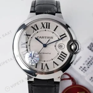 Cartier Ballon Bleu 33 mm WSBB0044 Beyaz Kadran Celik Deri Kordon Super Clone ETA Saat kırp kapak