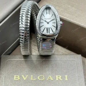 Bvlgari Serpenti 35 mm 102123 Serpenti Tubogas Celik Beyaz Kadran Super Clone ETA Saat kırp kapak