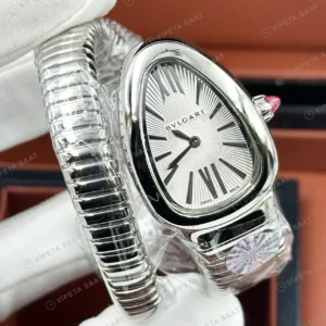Bvlgari Serpenti 35 mm 102123 Serpenti Celik Elmas Tasli Beyaz Uzun Super Clone ETA Saat kırp kapak