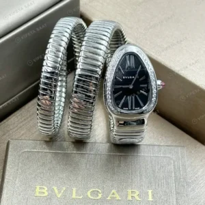Bvlgari Serpenti 35 mm 102123 Serpenti Celik Elmas Tasli Beyaz Kadran Super Clone ETA Saat kırp kapak
