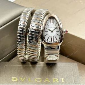 Bvlgari Serpenti 35 mm 102123 Serpenti Celik Beyaz Kadran Uzun Super Clone ETA Saat kırp kapak
