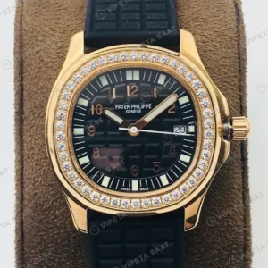Patek Philippe 38.8 mm Aquanaut Luce Siyah Kadran Tasli Bezel Gold Kaucuk Kordon Super Clone ETA Saat kırp kapak
