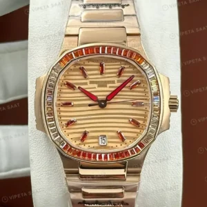 Patek Philippe Nautilus 5711 40 mm Rose Somon Baget Taşlı Super Clone ETA Saat kırp kapak