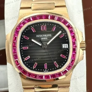 Patek Philippe Nautilus 5711 40 mm Rose Siyah Yakut Taşlı Bezel Super Clone ETA Saat kırp kapak