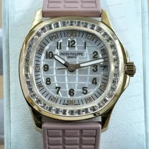 Patek Philippe 38.8 mm Aquanaut Luce Krem Kadran Elmas Taşlı Pembe Kauçuk Super Clone ETA Saat kırp kapak